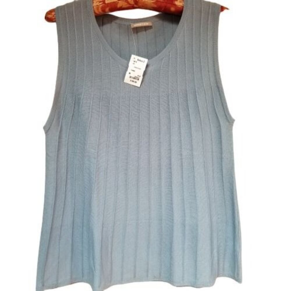 New Hemisphere Debra C Womens 100% Merino Wool Ribbed Tank Top Size 36 Blue $198